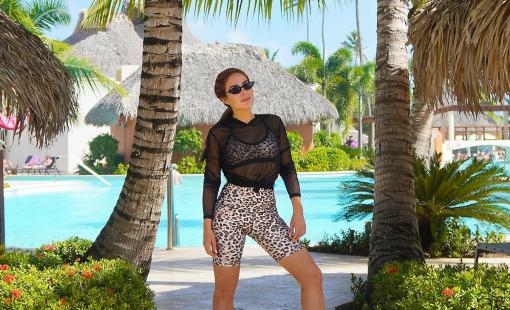 Bianca Jade standing near Breathless Resorts Pool in Punta Cana DR